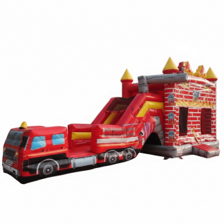 Bounce House Firefighters rental,Fire truck bounce house, kids party rentals Medford, hero themed inflatables, Reyes Party Rentals Medford, children's entertainment Oregon, inflatable slide rentals, party equipment rental services